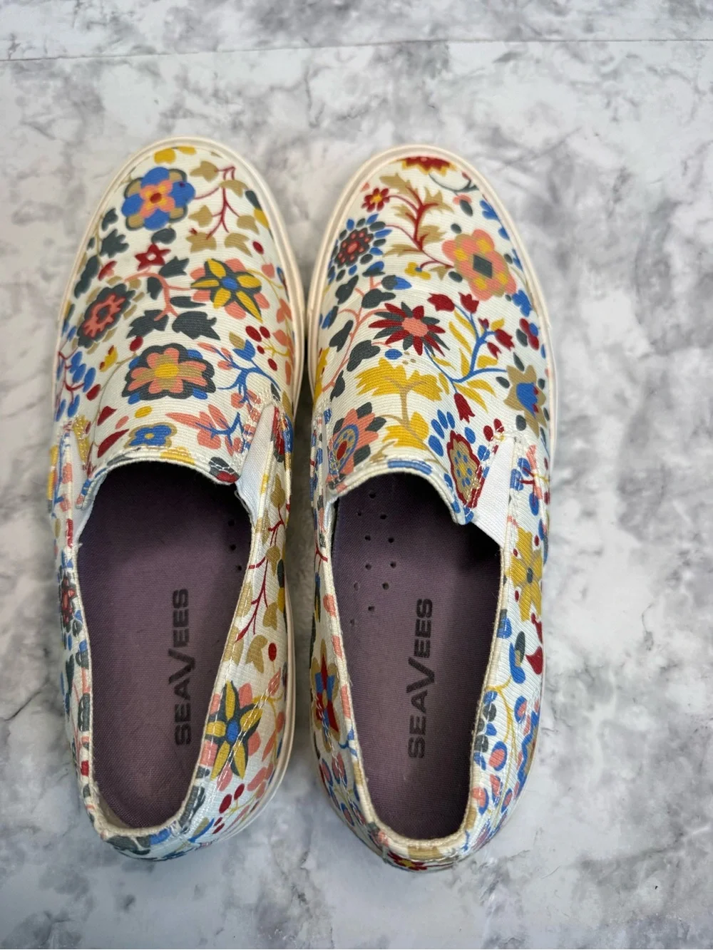 SeaVees Baja Platform Floral Canvas Slip-On Sneakers - White Multi Ribbed Cotton